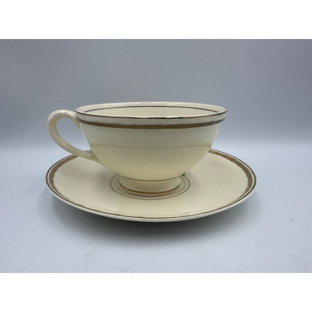 Homer Laughlin Eggshell Georgian Cup & Saucer Set Gold Trim Vintage China USA